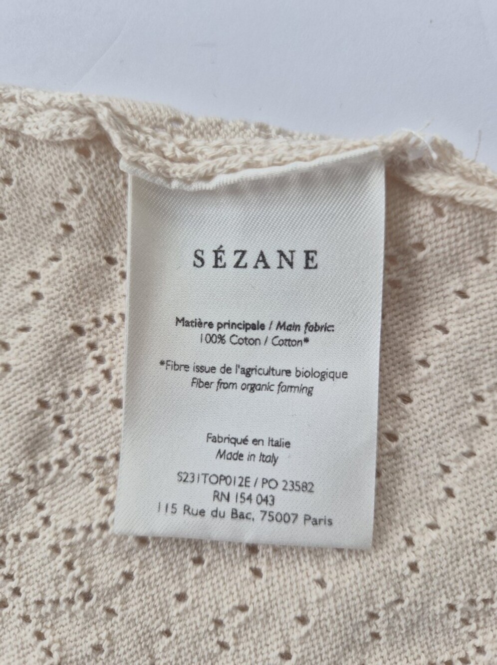 *NWT* [Sezane] Yoran Top in Cream, Size  M, 100% Organic Cotton, Knit, Italy - Picture 11 of 13